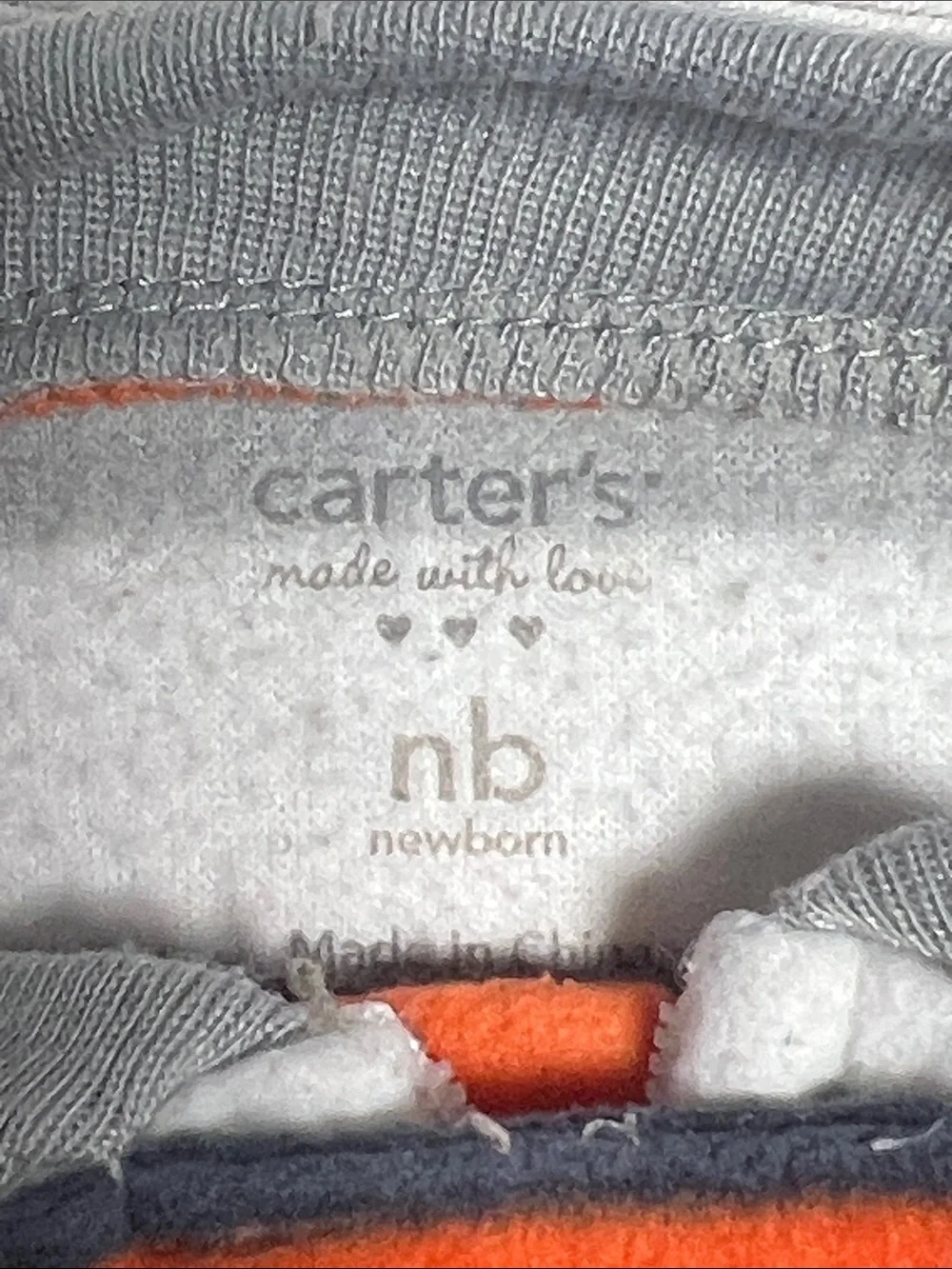 Carter's Orange Gray Navy White Striped Bear Fleece One-Piece